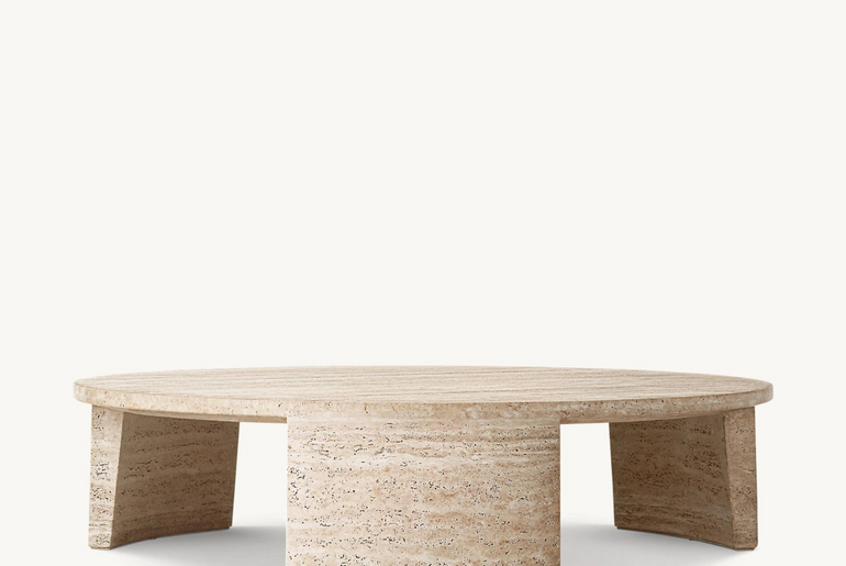 TIVOLI Collection solid volubilis travertine three-legged coffee table 