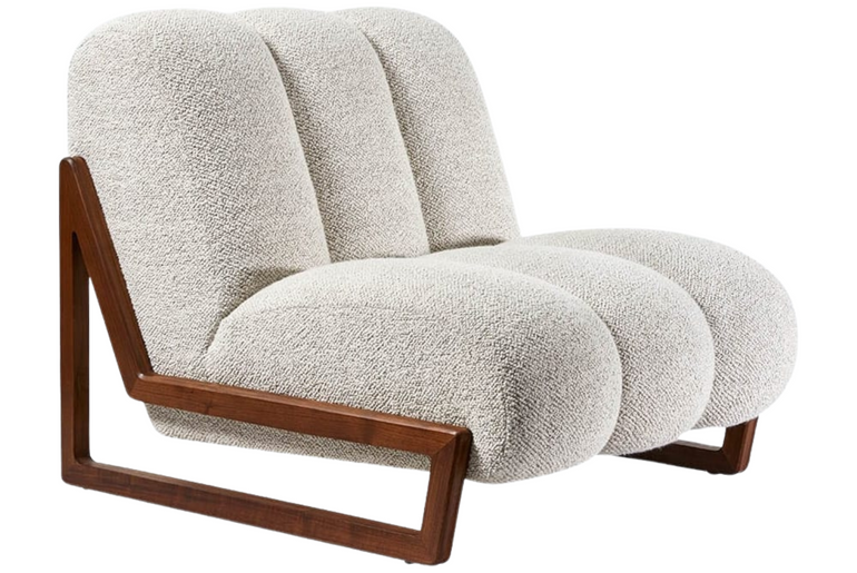 SAMBA walnut and curly wool armchair