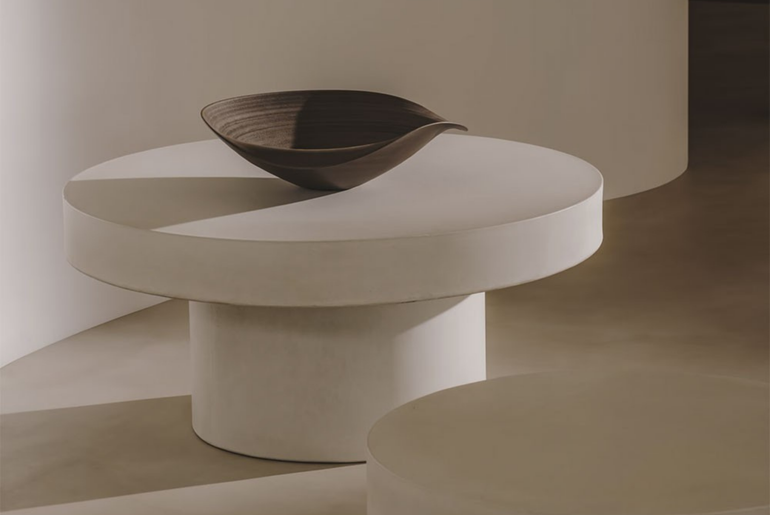 Table basse ronde en ciment blanc MAYA