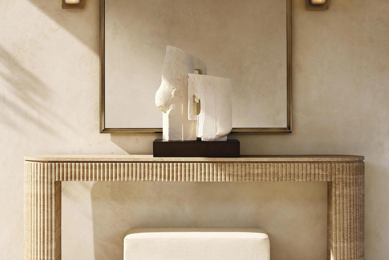 Console hand-carved in solid volubilis travertine TIVOLI Collection