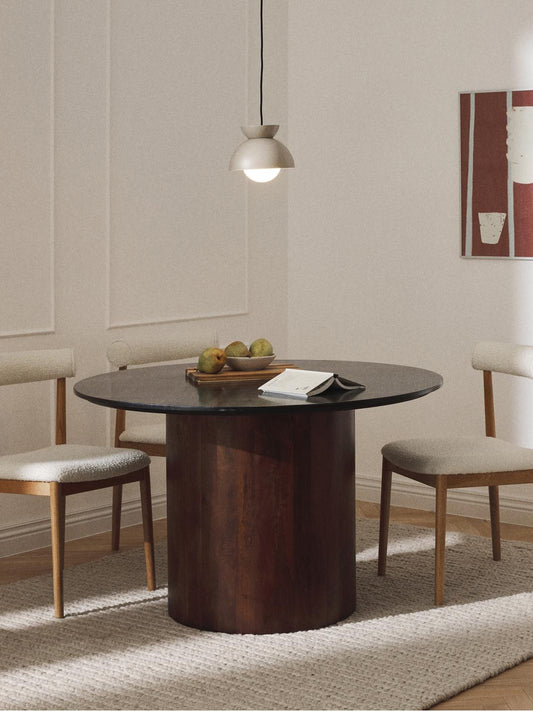 Round dining table Ø120 cm in walnut and marble BARI