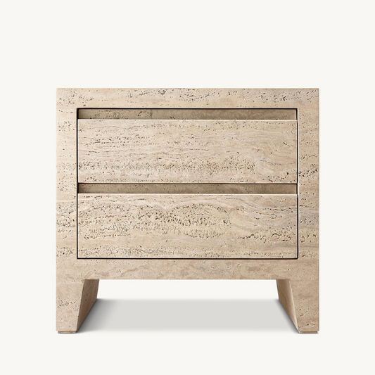 TIVOLI Collection solid volubilis travertine bedside table with 2 drawers