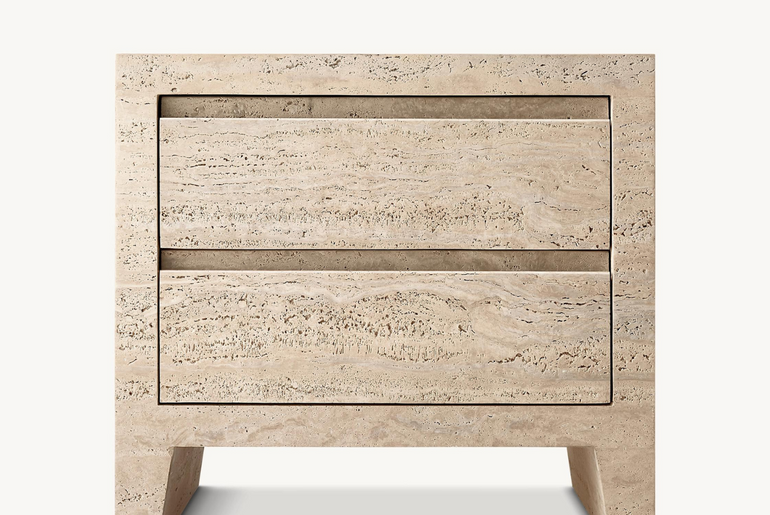 TIVOLI Collection solid volubilis travertine bedside table with 2 drawers