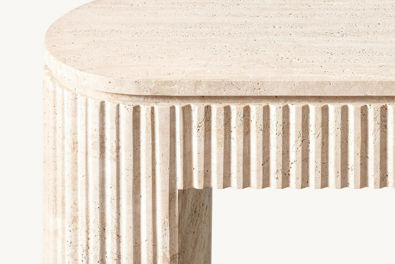 Console hand-carved in solid volubilis travertine TIVOLI Collection