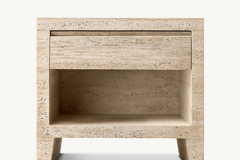 TIVOLI Collection solid volubilis travertine bedside table with 1 drawer