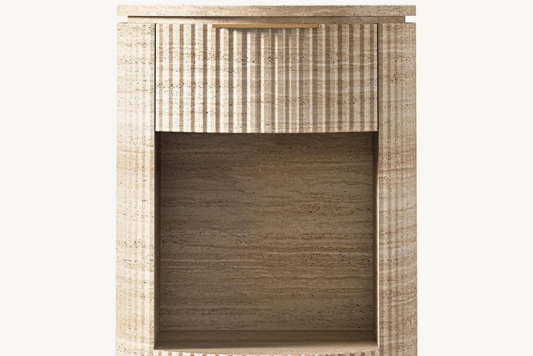 TIVOLI Collection solid volubilis travertine bedside table with 1 drawer