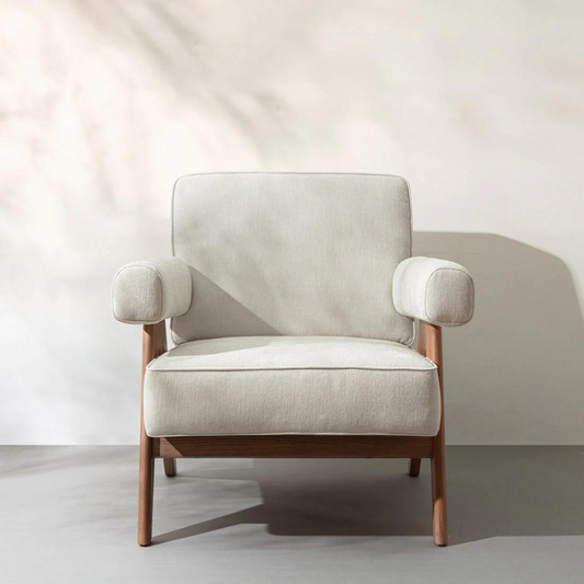 Easy Armchair in cotton and walnut JAPANDI