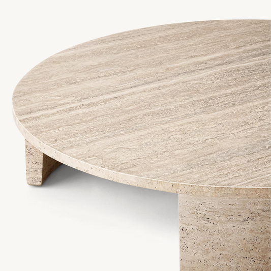 TIVOLI Collection solid volubilis travertine three-legged coffee table 