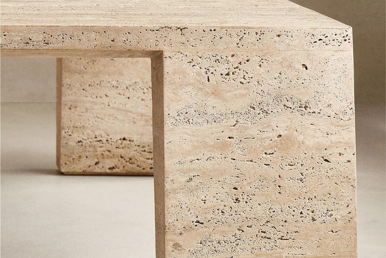 TIVOLI Collection solid volubilis travertine 4-legged coffee table