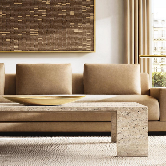 TIVOLI Collection solid volubilis travertine 4-legged coffee table