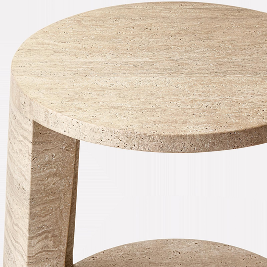 Table d'appoint ronde 1 tiroir en travertin volubilis massif TIVOLI Collection