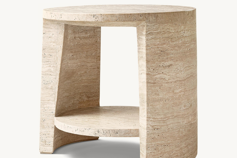 Table d'appoint ronde 1 tiroir en travertin volubilis massif TIVOLI Collection