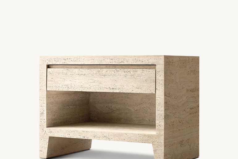 TIVOLI Collection solid volubilis travertine bedside table with 1 drawer