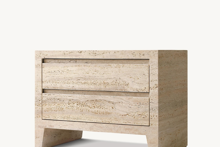 TIVOLI Collection solid volubilis travertine bedside table with 2 drawers