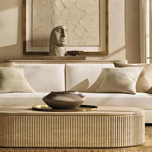 TIVOLI Collection solid volubilis travertine oval coffee table