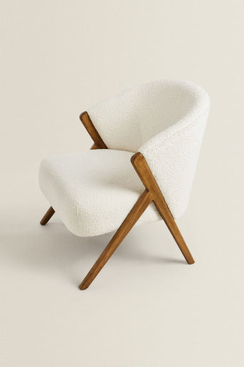 NARA solid walnut and bouclé wool armchair