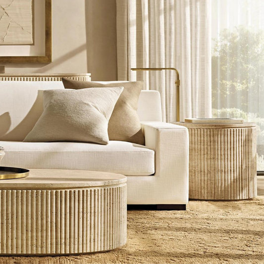 TIVOLI Collection Solid Volubilis Travertine Round Side Table 