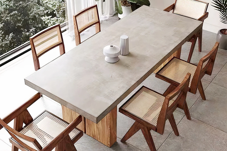 LIV oak and cement dining table for 6/8 people