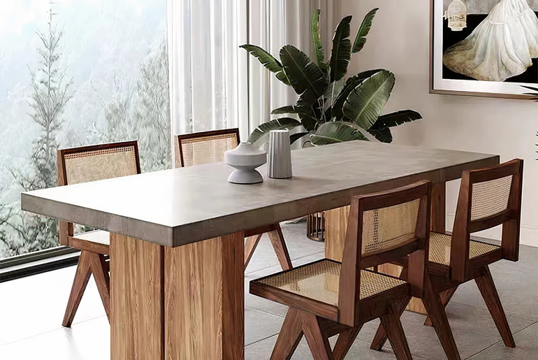 LIV oak and cement dining table for 6/8 people