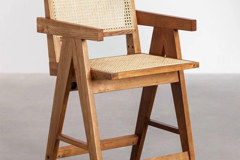 ALEJO solid wood and rattan cane high chair