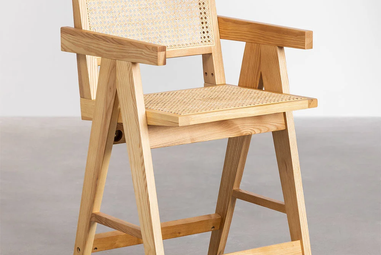 ALEJO solid wood and rattan cane high chair