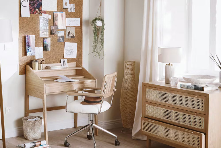 HANOI metal and rattan cane office chair with wheels