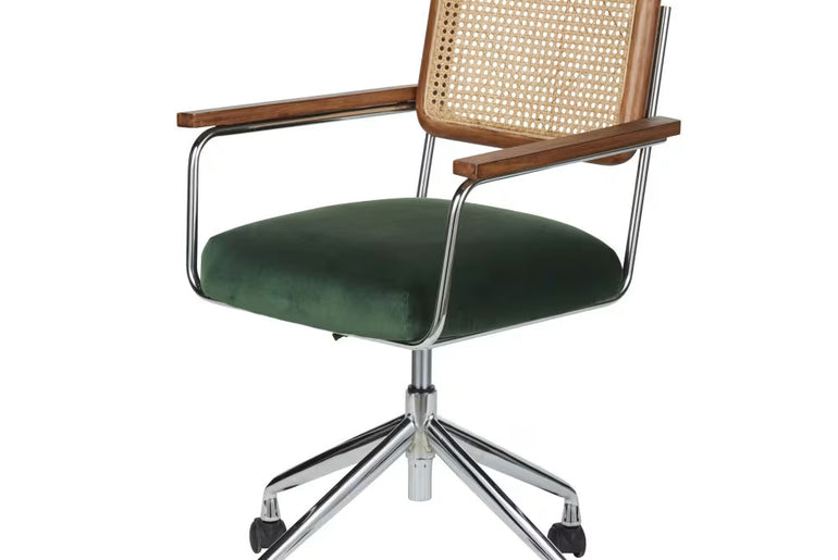 HANOI metal and rattan cane office chair with wheels