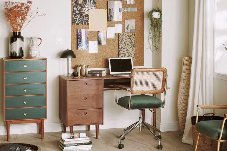 HANOI metal and rattan cane office chair with wheels