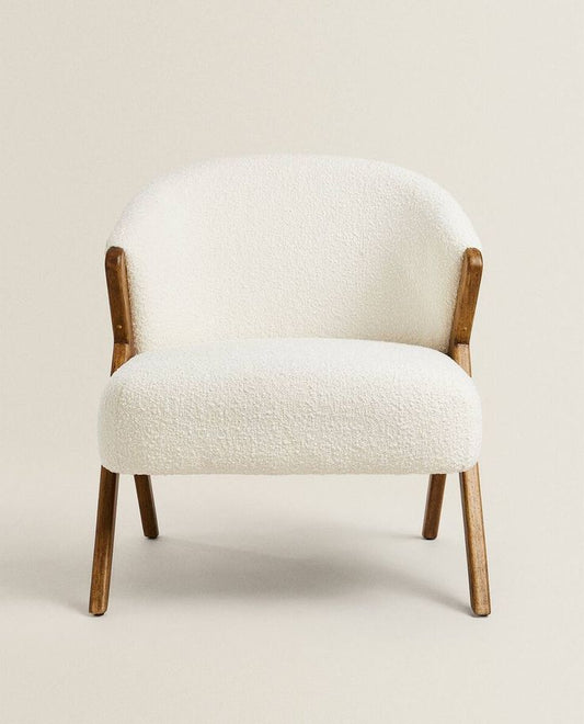 NARA solid walnut and bouclé wool armchair