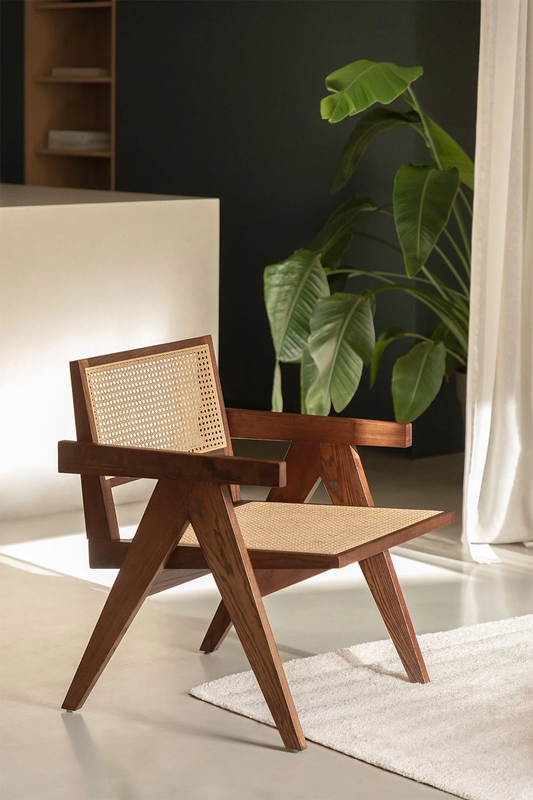 DIEGO solid wood and rattan cane armchair