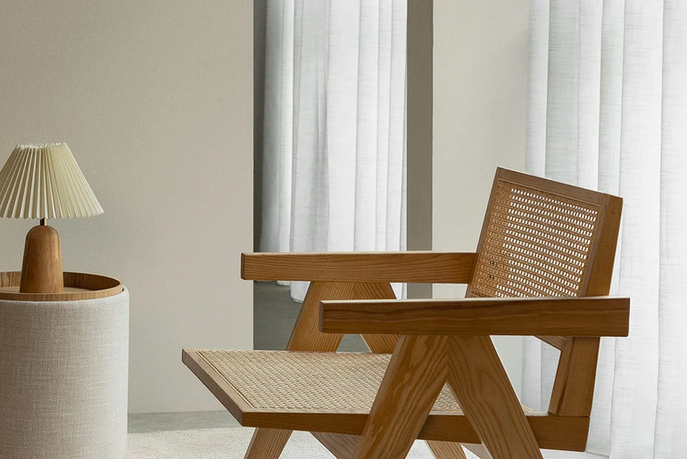 DIEGO solid wood and rattan cane armchair