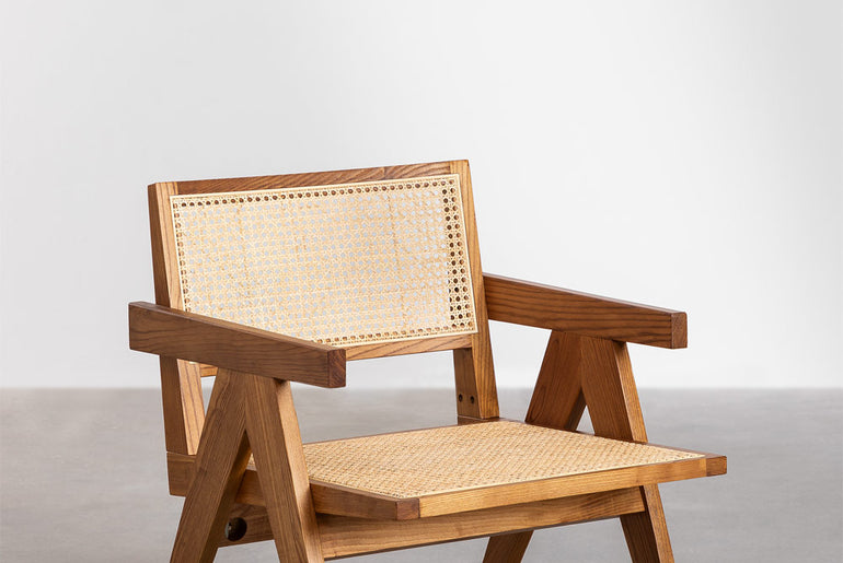 DIEGO solid wood and rattan cane armchair