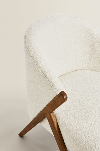 NARA solid walnut and bouclé wool armchair