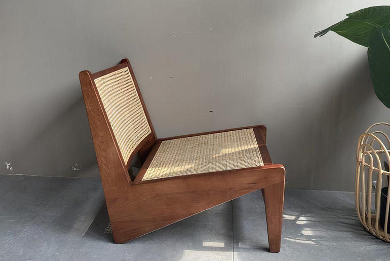 Chaise basse en bois massif et cannage de rotin OHAYO