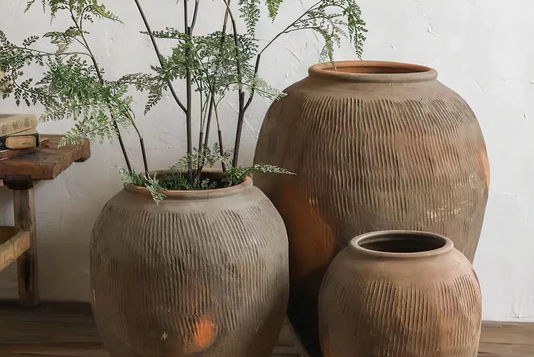 Juego de 3 tinajas de barro ACAPULCO