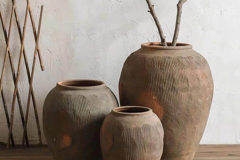 Juego de 3 tinajas de barro ACAPULCO