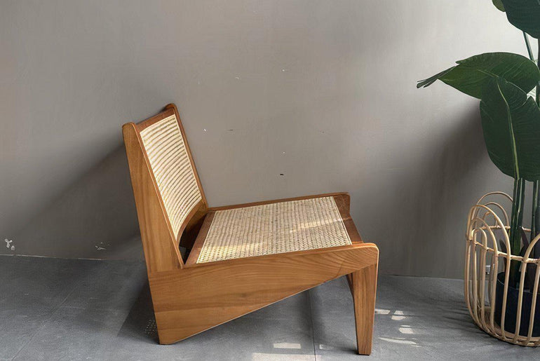 Chaise basse en bois massif et cannage de rotin OHAYO