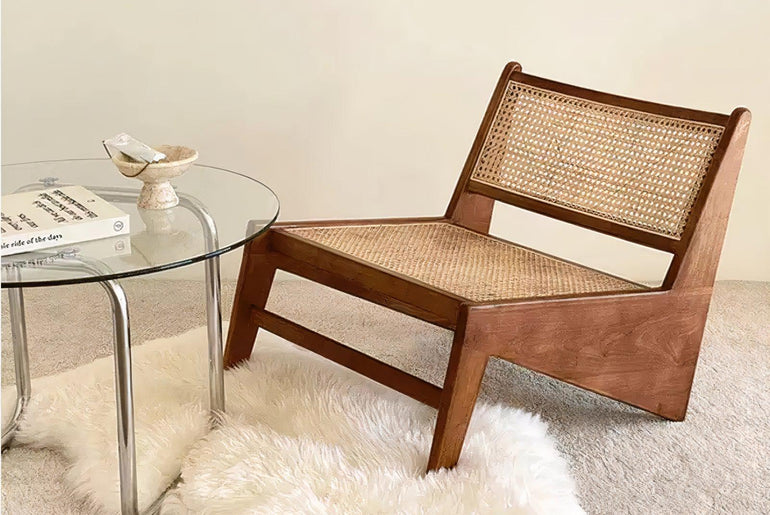 OHAYO solid walnut and rattan cane low chair