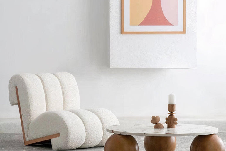 ALBA beech and curly wool armchair