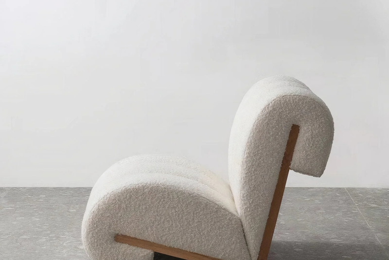 ALBA beech and curly wool armchair