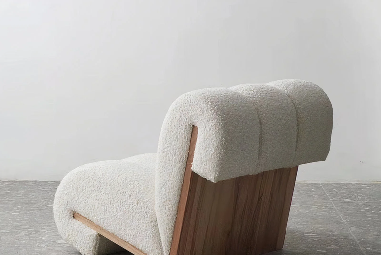 ALBA beech and curly wool armchair