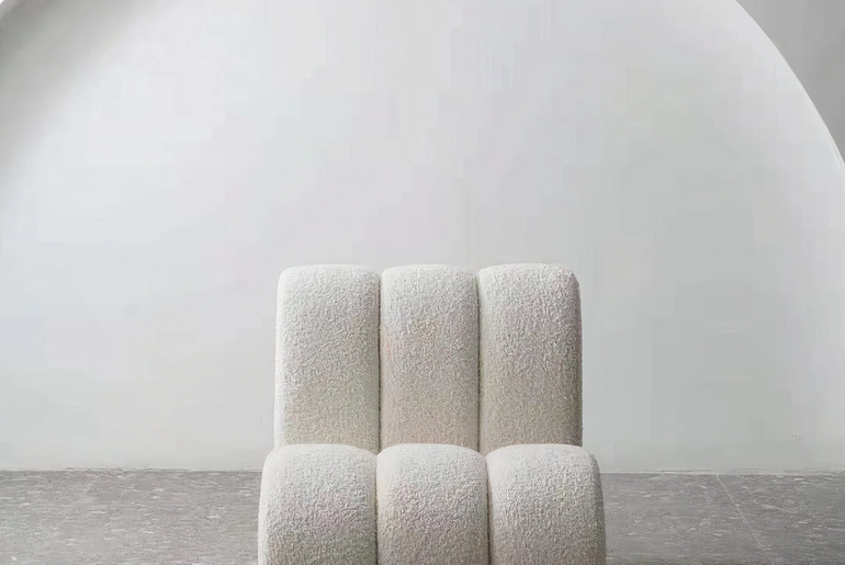 ALBA beech and curly wool armchair