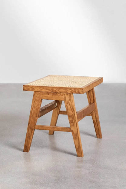 Tabouret en noyer massif et cannage rotin ALEJO