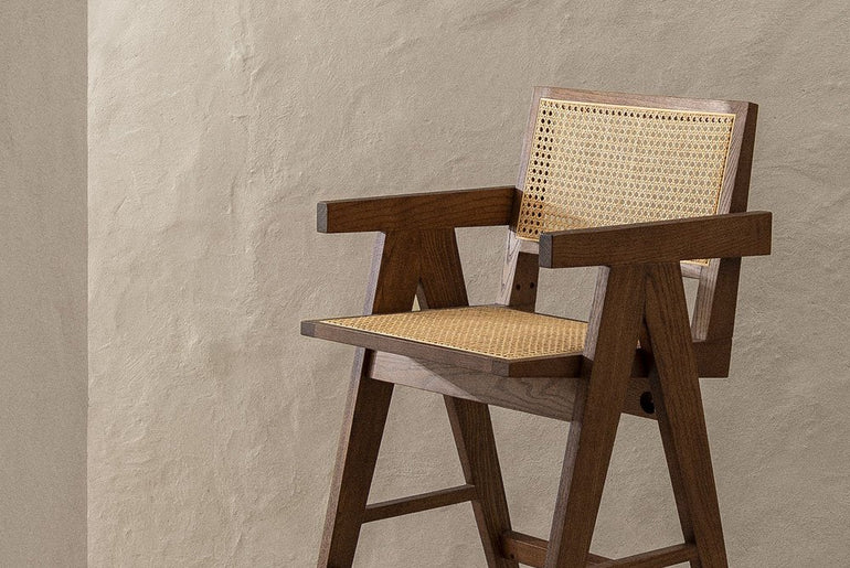 ALEJO solid wood and rattan cane high chair