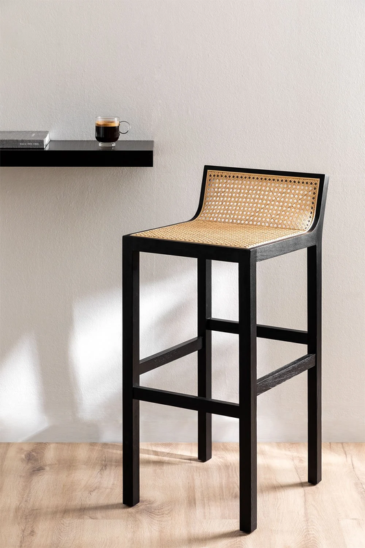 PABLO high chair in solid beech and rattan cane